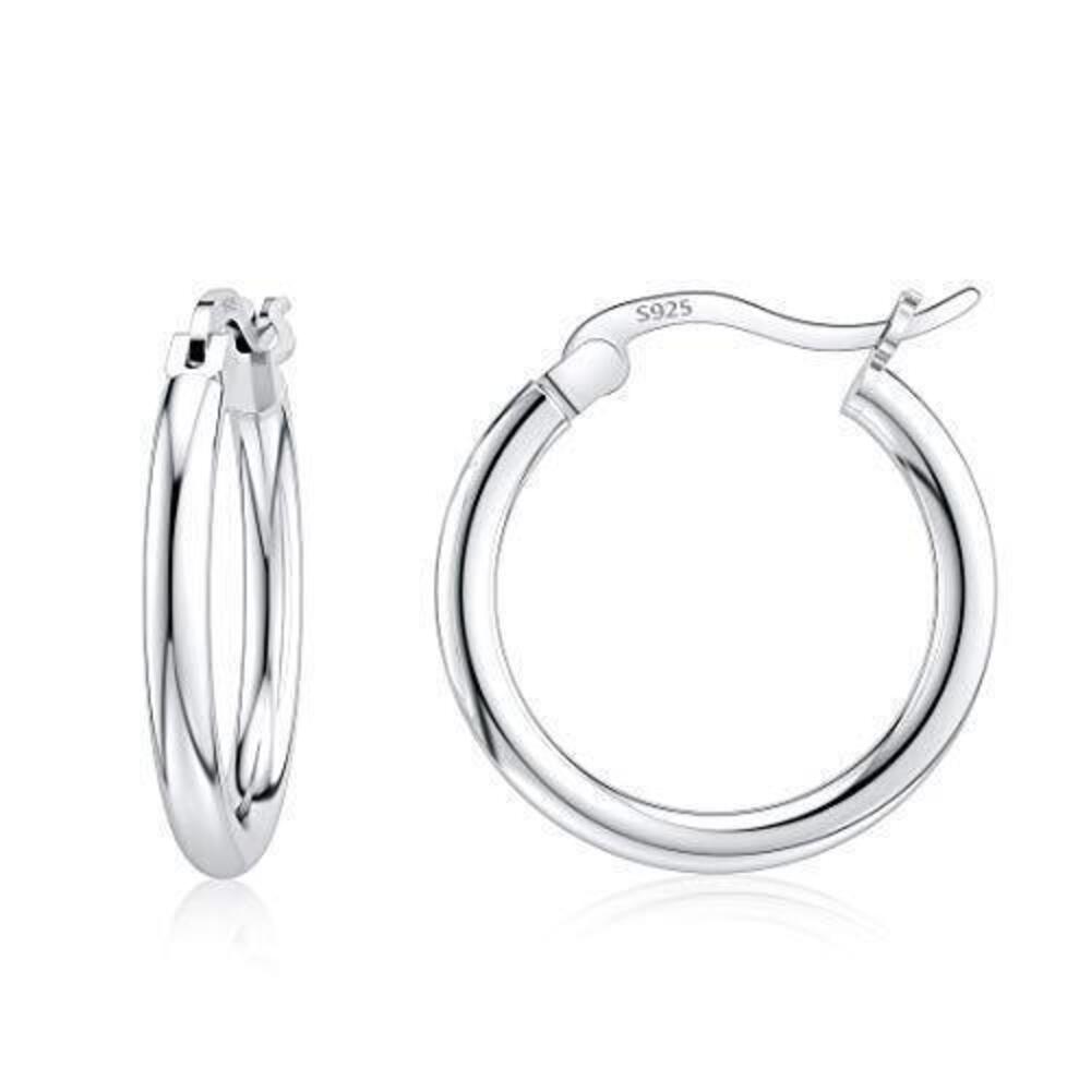 9056 925 Sterling Silver Hoop Earrings - 18K White Gold Plated Tiny 16mm